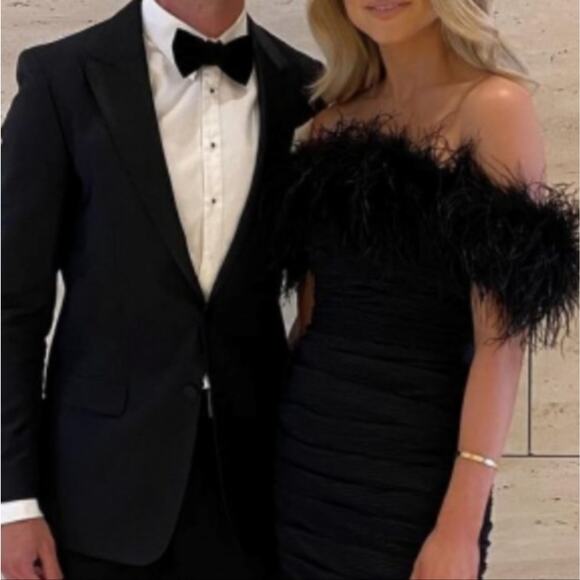 Rachel Gilbert Zion Mini Dress in Black with Feather Trim Size US 4 - Picture 15 of 16